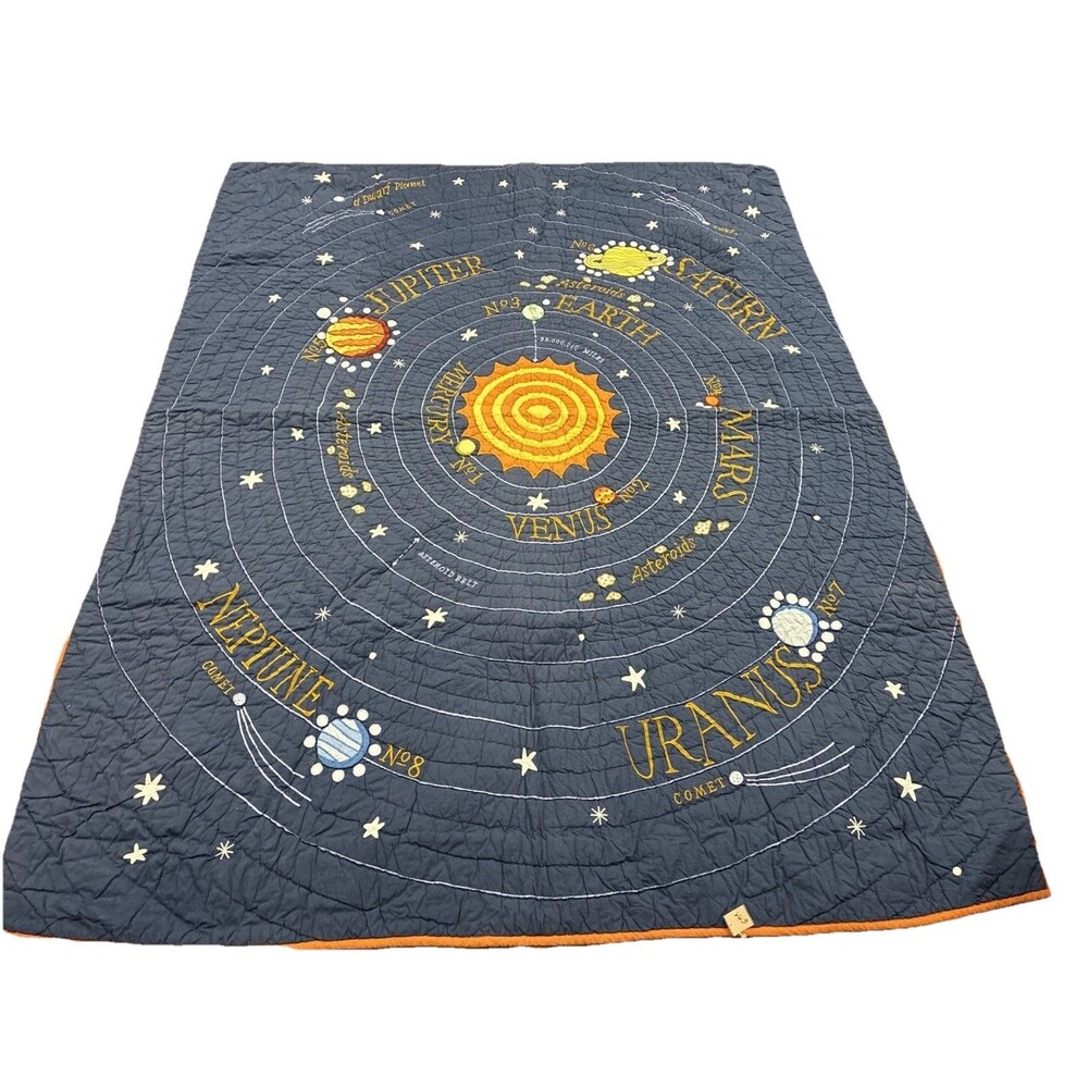 Land of Nod Solar System Quilt Twin Bed Space Planets Applique Astronomy STEM - Picture 2 of 13